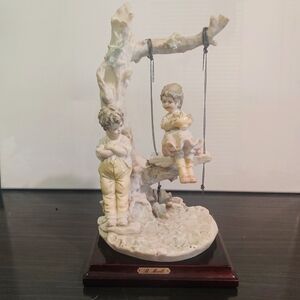 1983 VINTAGE FLORENCE B.MERLI PORCELAIN FIGURINE BOY GIRL ON SWING SIGNED EXC